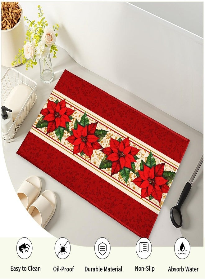 Evlaschin Poinsettia Bath Rug Winter Red Floral Bathroom Mats for Kitchen Sink Bedroom Xmas Flowers Non-Slip Holiday Bathroom Rugs 32x20 Inch for Living Shower Room Bathtub Toilet Tub - Image 3
